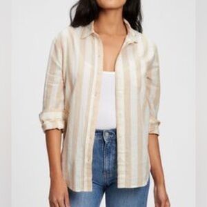Gap Linen Easy Shirt in Khaki Stripe NWOT
